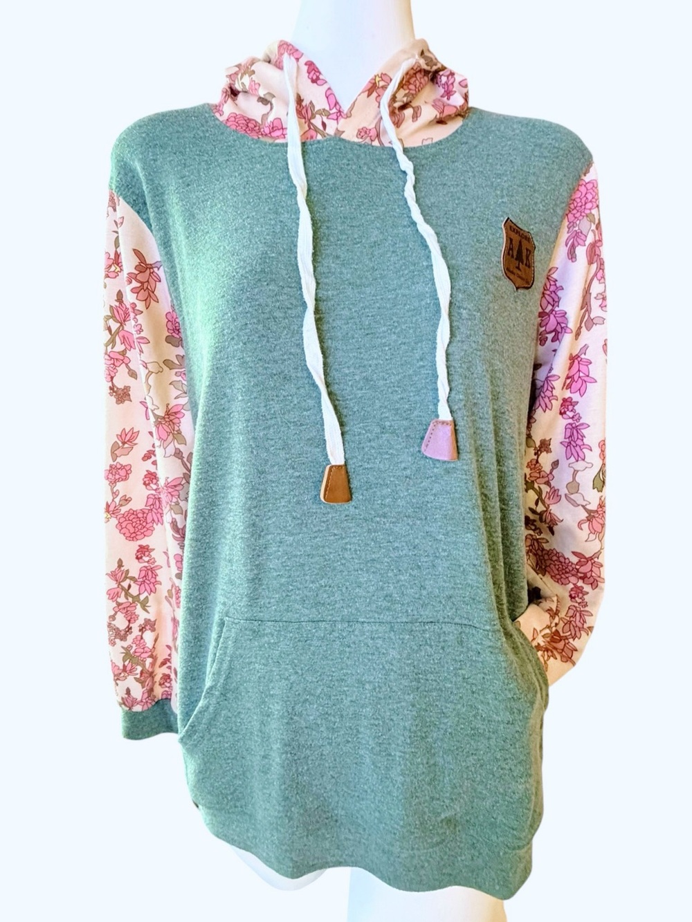 Alaska Chicks Co Custom Floral Cowl Neck Hoodie NWOT